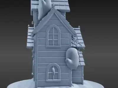 Cartoon Haunted House with Three Ghosts 3D print model