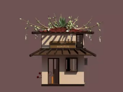 Stylized Japanese bookstore Diorama - Low-poly Low-poly 3D model