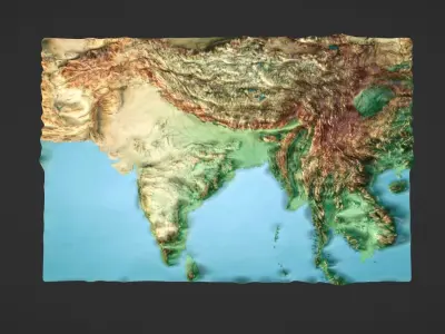 India Map Topography Low-poly 3D model
