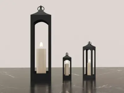 Black Metal Lantern with Candle 3D model