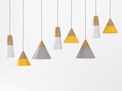 Slope pendant lamp with wooden cones 3D model
