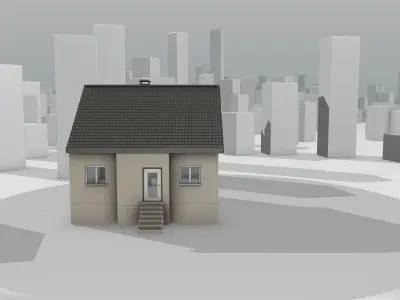 City House -15- Half-Double-House - Roof black - Wall skinyellow Low-poly 3D model