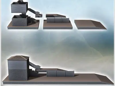 Railway station with platforms for trains and elevated walkway f 3D print model