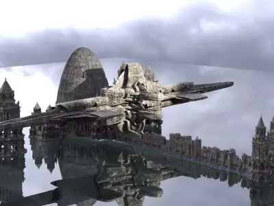 Aztec Sci-Fi Ruins Kit bash 1 with ship 3D model