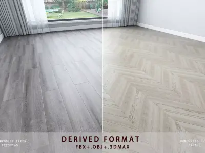 Floor model living room with two wood flooring Low-poly 3D model