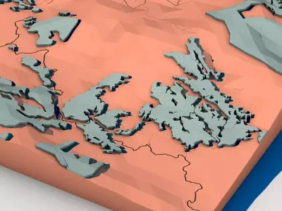 Low Poly Terrain Map with Hills and Rivers 3D model