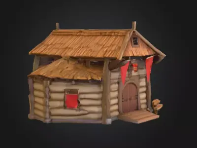 LowPoly Medieval Town Hall Low-poly 3D model