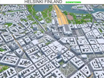 Helsinki Downtown Finland  Low-poly 3D model