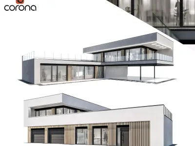 Modern house 09 at night 3D model