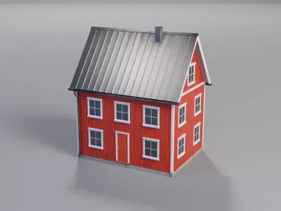 Scandinavian red house Low-poly 3D model