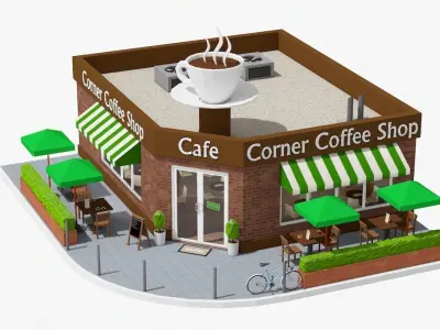 Corner Coffee Shop Low-poly 3D model