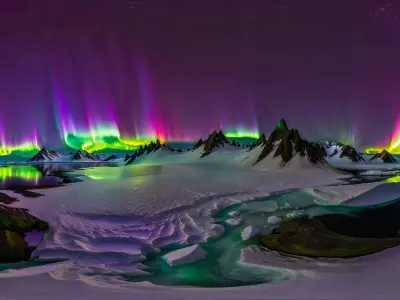8K HDR Icy Mountain Peaks Aurora Background 3D model