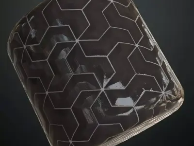 Dark Glossy Interlocking Zig-Zag Tiles PBR Seamless Texture