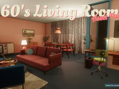 Low-Poly 60s Living Room Pack Low-poly 3D model