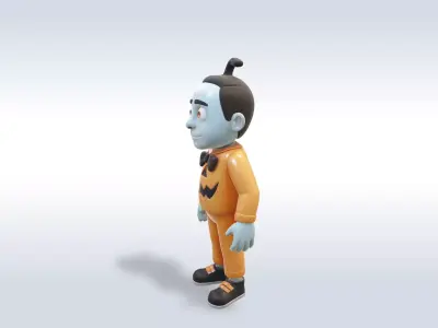 Cheerful Pumpkin Boy Halloween Character 3D model 5