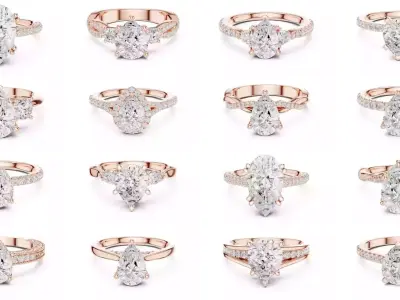 183 Pear Cut Diamond Ring 3DM STL OBJ FBX 3 Color Render Video 3D Model Pack