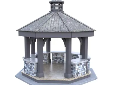 Octagonal Stone Gazebo Pavilion PBR 3D Model Low-poly 3D model