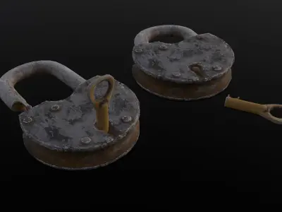 Rusted Lock and Key 3D Model Low-poly 3D model