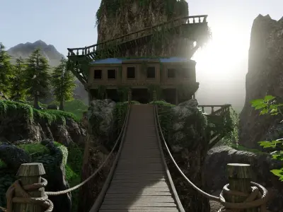 House on Mountain Scene 3D model
