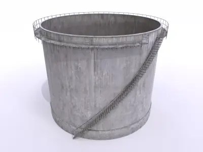 Concrete water tower 3 Low-poly 3D model