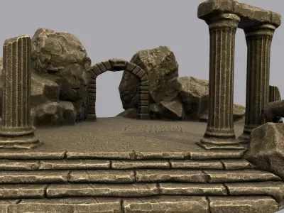 Temples stone structure with steps and pillars Low-poly 3D model