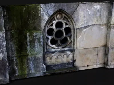 abandoned temple stone wall window detail PBR photogrammetry Low-poly 3D model