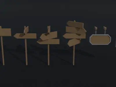 Cartoon fantasy wood sign Polygonal Style Low-poly 3D model