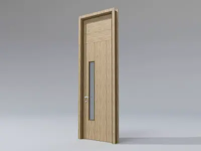 Wooden Door with Frame and Vision Panel Low-poly 3D model