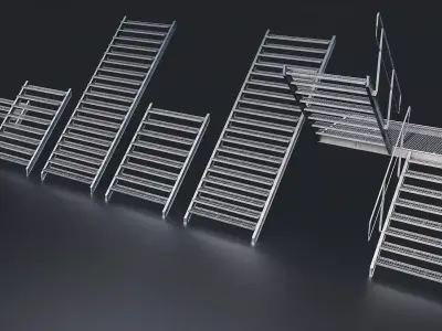 Industrial Metal Staircase Set - 2 Low-poly 3D model