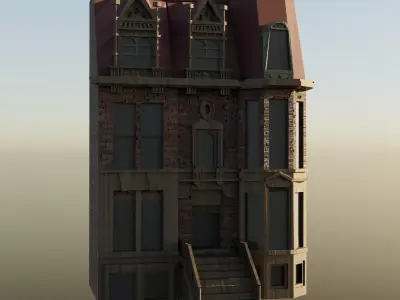 Low Poly Gothic Victorian Medieval Mansion Town House Low-poly 3D model