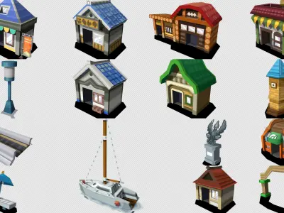 Collection Cartoon Building  Low-poly 3D model