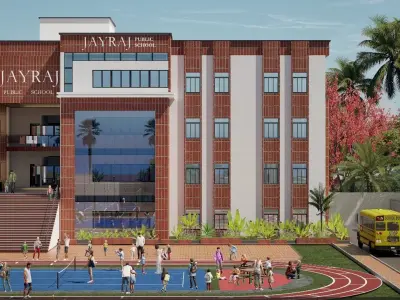 School or University Campus with Sports Ground Low-poly 3D model