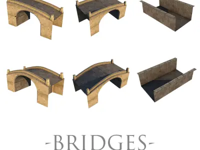 Mid Poly Roads Staircases and Bridges Pack Low-poly 3D model