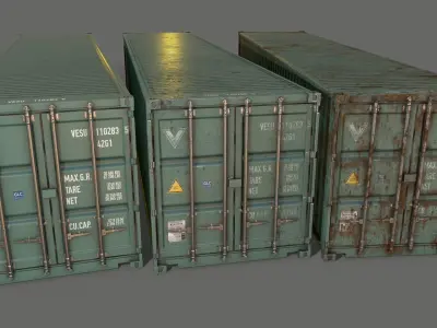 PBR 40 ft Shipping Cargo Container - Green Light Low-poly 3D model