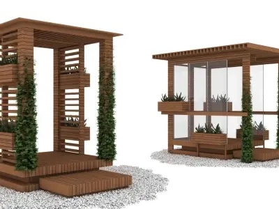 alcoves wooden gazebo with plants 3D model