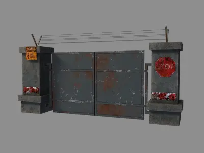 Roadblocks with rusty metal barrels 3D Model Pack