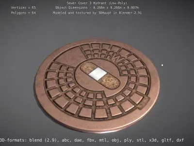 Sewer Cover 3 Hydrant Low-Poly Low-poly 3D model