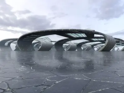 Futuristic Parametric Hangar - Architectural Background- V2U2 Low-poly 3D model