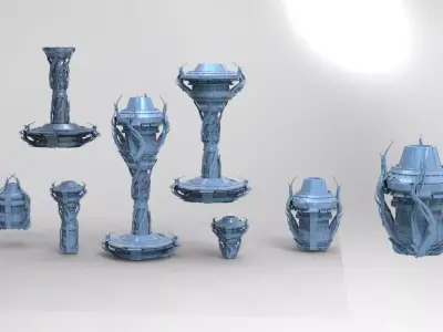 Cthulhu ocean Sci fi Towers collection Low-poly 3D model