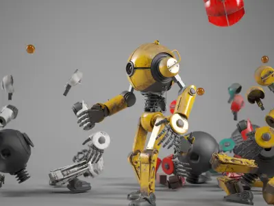 Retro Style 3D Robot Model Low-poly 3D model