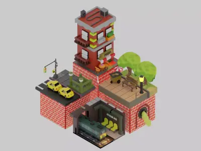 Cube Diorama Low-poly 3D model