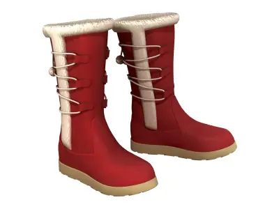 Womens Winter Lace Up Snow Boots With Fur Low-poly 3D model