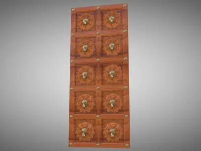 Door Lowpoly wooden with ornaments Low-poly 3D model