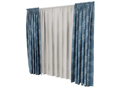 Elegant Gathered Window Curtain Panel 3D model