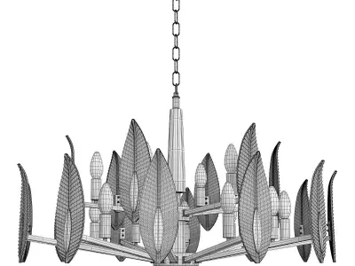 NIBA B gold leaf chandelier with glass leaves Low-poly 3D model
