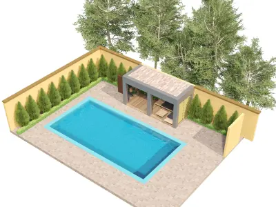 Pergola with Climbing Vines and pool  Low-poly 3D model