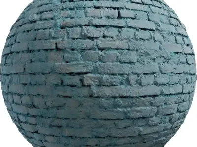 Painted Blue Plaster over Old Brick PBR Texture Texture