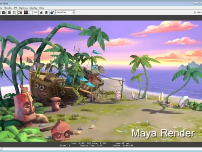 Cartoon beach Low-poly 3D model