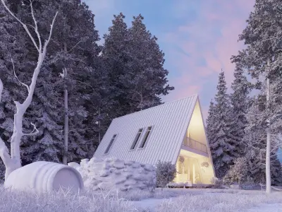 Forest House - Landscape Sunset Render  3D model
