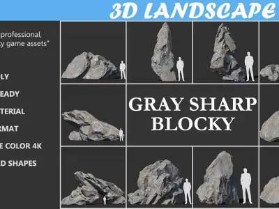 Low poly sharp blocky gray rock formation 181112 Low-poly 3D model